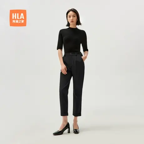 HLA/海澜之家修身休闲裤24春夏新舒适弹力锥形职业显瘦黑裤子女装图片