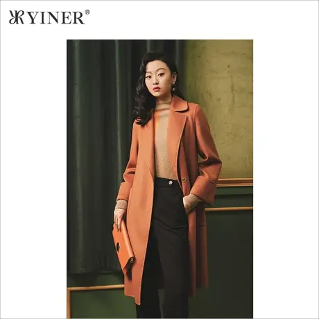 YINER音儿女装冬季新款中长款西装领毛呢外套图片