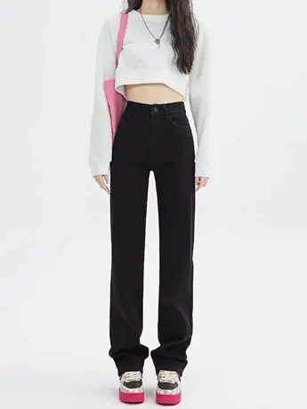 清仓捡漏潮流港风直筒牛仔裤女秋冬新款宽松高腰阔腿垂感拖地裤图片