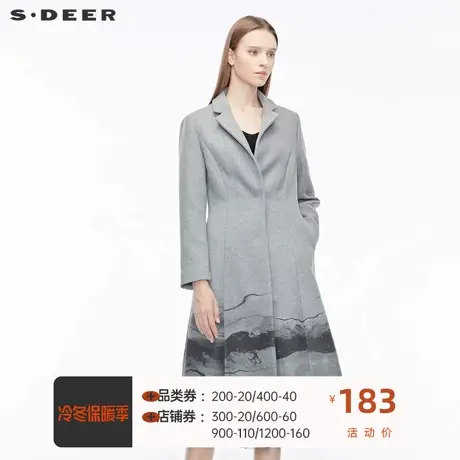 sdeer圣迪奥女装新款休闲平驳领水墨晕染拼接纯色大衣S19481862图片