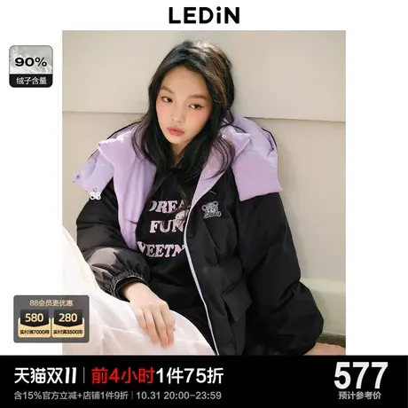 乐町休闲运动风羽绒服女23年冬季新款小熊刺绣一手长三防羽绒外套图片