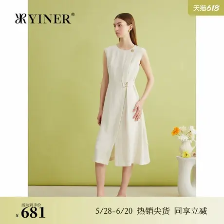 YINER音儿专选夏季自然仿麻微皱肌理法式优雅连衣裙图片