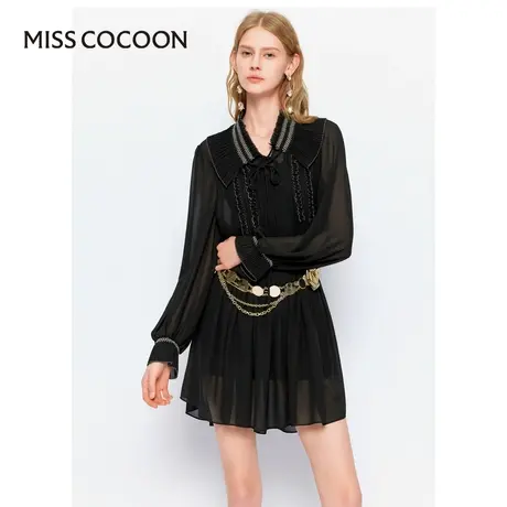 MISSCOCOON【漫拾光旅】24春新款撞色压褶宽松娃娃廓形雪纺连衣裙图片