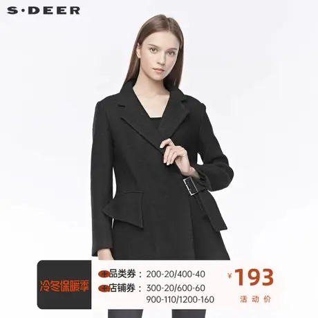 sdeer圣迪奥季新款休闲平驳领插袋拼接不规则毛呢风衣S19481758图片