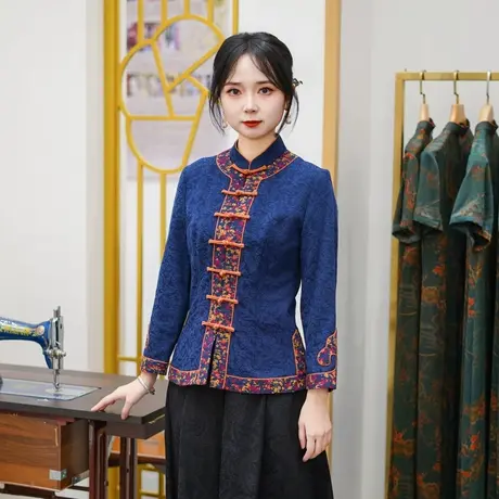 筠雅春季新款唐装中国风女装年轻款收腰显瘦新中式盘扣上衣25J008图片