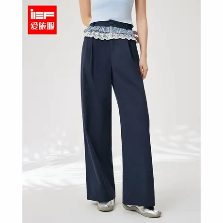 IEF/爱依服裤子2025夏季新款韩版时尚小众设计感蕾丝边百搭阔腿裤图片