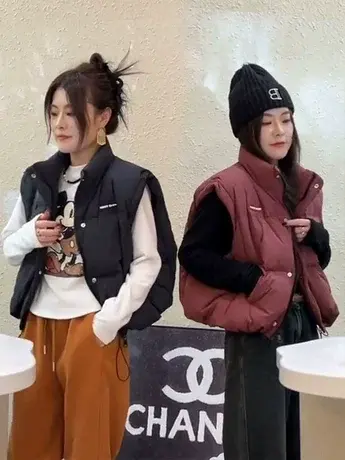 立领羽绒马甲女短款2023秋冬韩系宽松简约百搭保暖白鸭绒背心外套图片