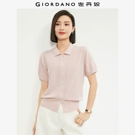 佐丹奴针织衫女装冰丝毛织翻领短袖开胸针织衫 13354201图片