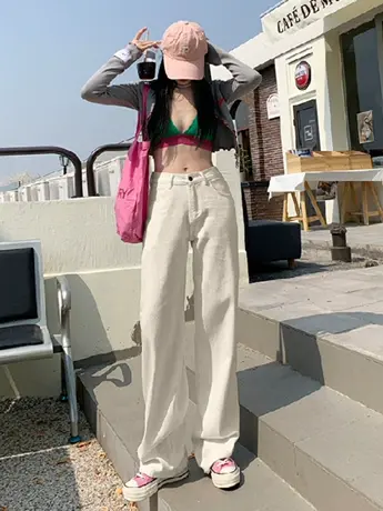 清仓捡漏美式高街ins感阔腿拖地裤2023年秋冬新款宽松显瘦牛仔裤图片