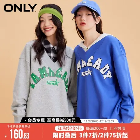 ONLY复古学院风字母V领落肩宽松卫衣女|12239S023图片