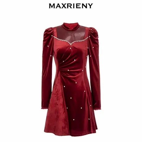【奥莱】MAXRIENY精致宫廷红丝绒连衣裙氛围裙子图片
