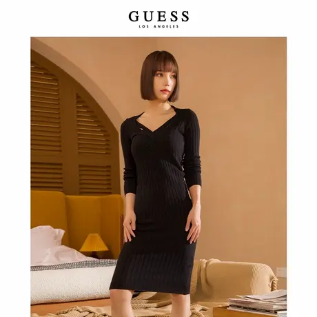 GUESS基础修身时尚气质领长袖针织连衣裙图片