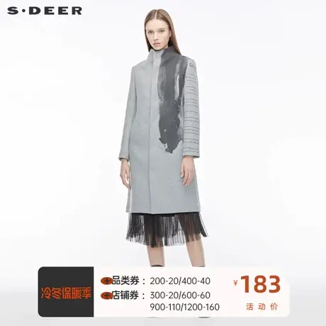 sdeer圣迪奥长款风衣女休闲立领字母晕染插袋大衣S19481861图片
