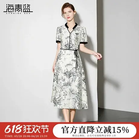海青蓝 连衣裙夏女2025新款女装印花高级设计感小众时尚气质裙子图片