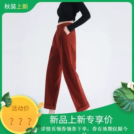 时尚气质休闲裤2023年冬款女高腰百搭通勤厚款西装直筒呢子裤图片