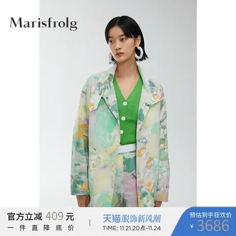 【意大利进口面料】玛丝菲尔风衣春季新款3D扎染印花廓形外套图片