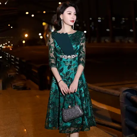 女士小晚礼服连衣裙平时可穿宴会高级感轻奢气质高端绿色正式场合图片