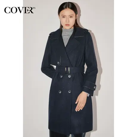 COVER冬季珠片羊毛双面呢修身款风衣图片