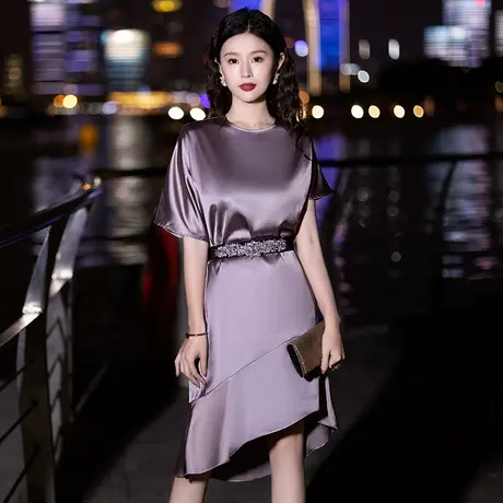宴会晚礼服女2024新款高级感平时可穿气质晚宴轻奢连衣裙紫色洋气图片