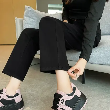九分蓝色直筒牛仔裤女2024春秋新款高腰宽松显瘦小个子烟管法棍裤图片