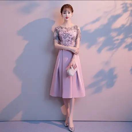 晚礼服平时可穿洋气婚宴妈妈装结婚喜婆婆装年轻婚礼中年连衣裙女图片