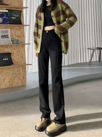 清仓捡漏美式百搭直筒牛仔裤女新款秋冬百搭休闲直筒阔腿长裤潮图片