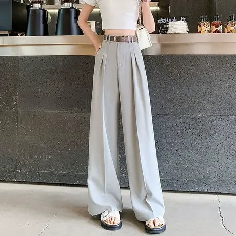 时尚气质休闲裤2025年夏季新款女宽松阔腿休闲纯色慵懒西装长裤图片