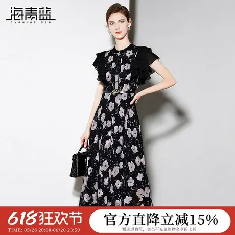 海青蓝 连衣裙夏女2025新款高级设计感印花中长款法式女装裙子图片