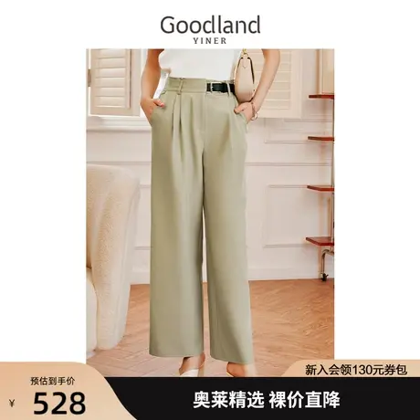 音儿美地女装2023夏季新款时尚皮袢装饰两色可选阔腿直筒裤休闲裤图片