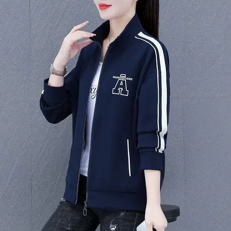 立领外套女春秋薄款2023年时尚新品休闲大码女装棉质运动服上衣潮图片