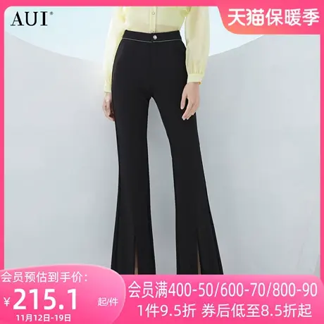 AUI黑色御姐气质职业喇叭裤女2023春秋新款百搭修身显瘦开叉长裤图片