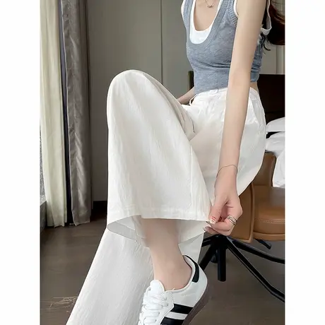 时尚气质休闲裤2025年夏季新款女通勤纯色休闲宽松直筒阔腿九分裤图片