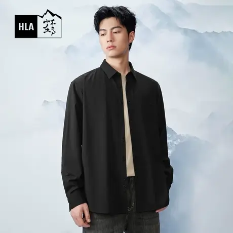 HLA/海澜之家循迹山不在高系列长袖时尚衬衫24春夏新黑衬衣男商品大图