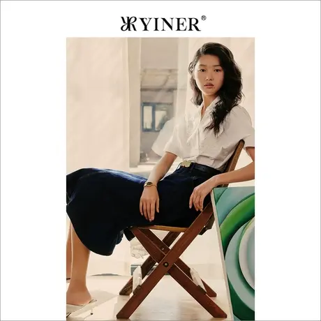 YINER音儿女装夏季百搭时尚复古牛仔过膝半身裙图片
