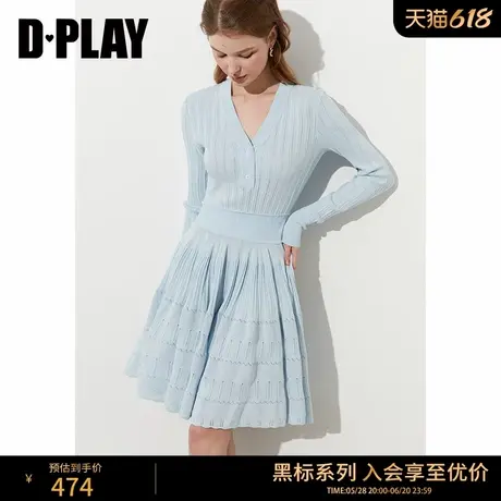 DPLAY【黑标】2025年春季新款蓝色连衣裙女多巴胺针织裙子长袖图片