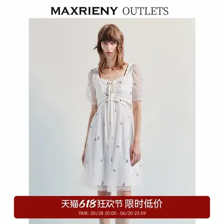 【奥莱】MAXRIENY甜美度假风连衣裙抽褶收腰茶歇裙裙子图片