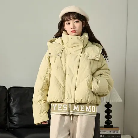 唐狮2024年秋冬新款棉衣女洋气设计感连帽拼接短款面包服女2.17图片