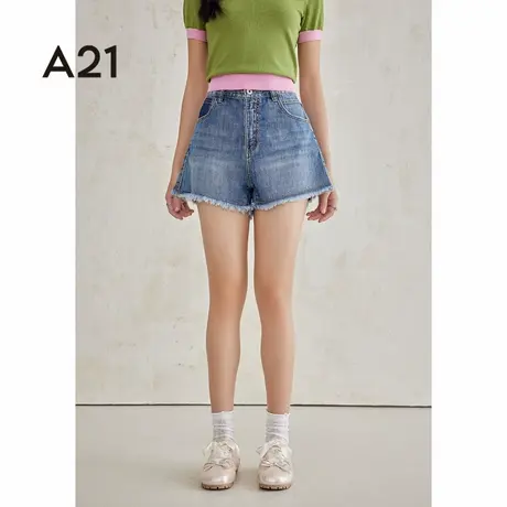 A21女装直筒牛仔短裤夏季新款美式复古高级感水洗三分裤子图片