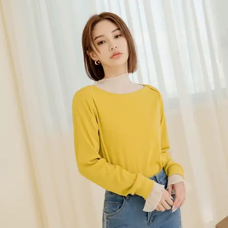 桔熊秋冬季简约打底肌理感坑条衫温暖圆领长袖上衣女大码AB19019图片