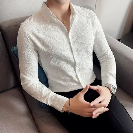 高级感衬衫男士长袖春秋季个性痞帅衬衣时尚潮牌休闲轻奢高端男装图片