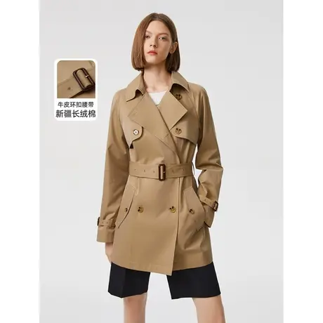 朗姿纯棉复古流行时尚高级感气质小众中款外套风衣女2023春季奥莱图片
