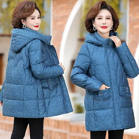雪中飞羽绒服女冬季中老年2023新款中长款连帽鸭绒加厚保暖妈妈装图片