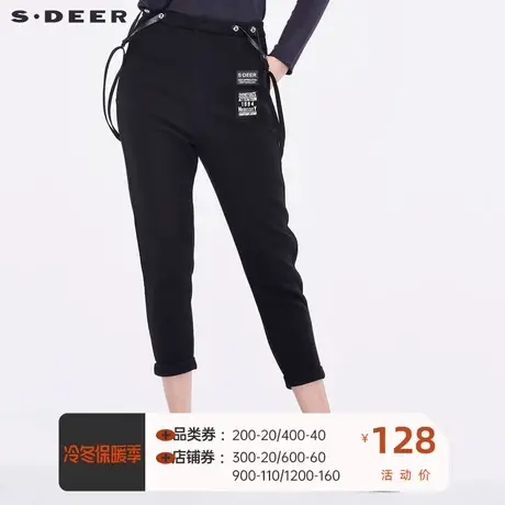 sdeer圣迪奥女装撞色英文布贴装饰个性卷边脚口背带裤S18480889图片