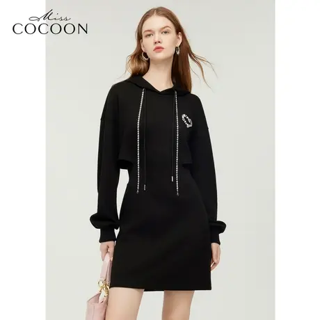 MISSCOCOON黑色连帽针织连衣裙女24春季新款卫衣裙子图片