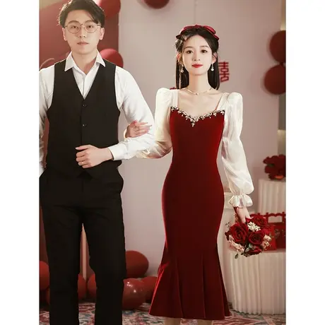 鱼尾敬酒服新娘2023新款平时可穿修身订婚礼服女夏季红色连衣裙图片