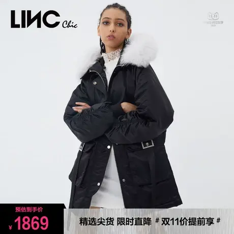 LINC金羽杰羽绒服女2023新款反季短款连帽毛领女款面包服断码清仓图片