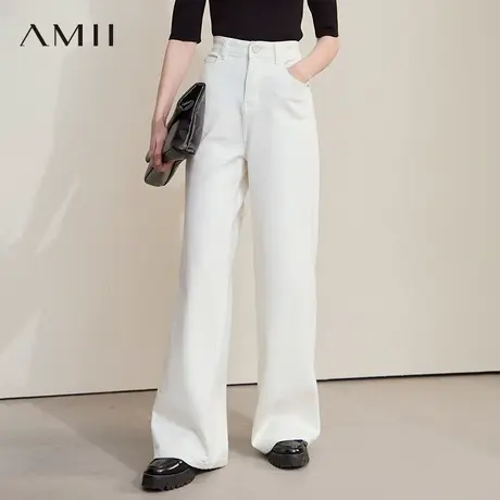 AMII【韩版休闲】2025秋季韩版休闲宽松直筒阔腿长裤牛仔裤女图片