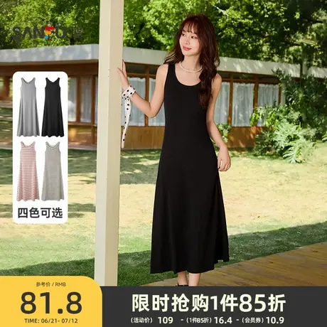 三福连衣裙2025新款夏季简约内搭背心裙圆领收腰长裙子女装495724图片