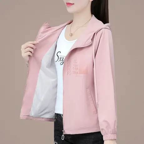 梭织布休闲连帽外套女春秋薄款2023新款时尚拉链上衣小个子运动服图片