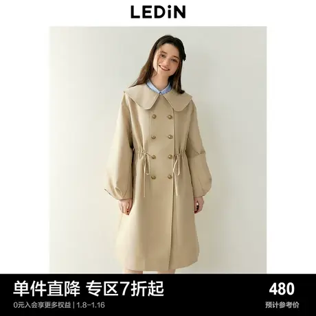 乐町法式少女感双排扣娃娃领风衣女2024早春新款好看小个子外套图片
